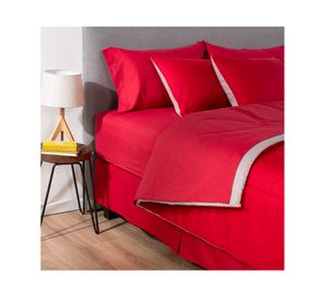 Plumón bicolor 2 plazas rojo/gris + Juego de sábanas rojo + Faldón rojo