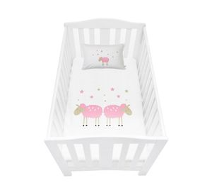 Cubreplumón cuna Ovejita Rosada blanco