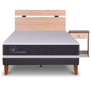 Cama europea Curve New Ortopedic 1.5 plazas Olmo + respaldo + velador Cic