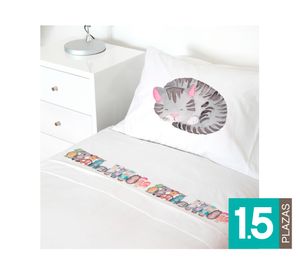 Juego sábanas 1.5 plazas 200 hilos Animales acuarela blanco