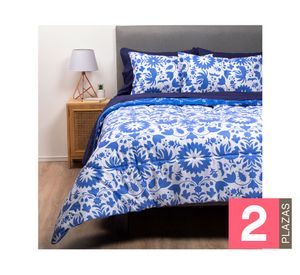 Plumón méxico 2 plazas + Juego de sábanas azul