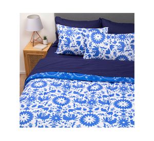 Plumón méxico 2 plazas + Juego de sábanas azul