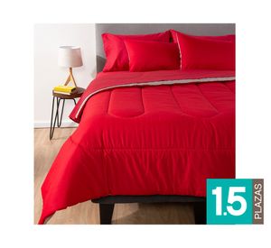 Plumón bicolor 1.5 plazas rojo/gris + Juego de sábanas rojo