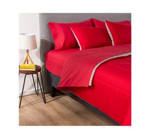 Plumón bicolor 1.5 plazas rojo/gris + Juego de sábanas rojo