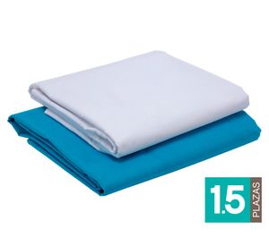 Pack 2 Juego de sábanas 1.5 plazas blanca/celeste