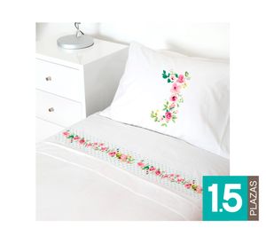 Juego sábanas 1.5 plazas 200 hilos Letras vintage J blanco