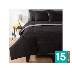 Plumón bicolor 1.5 plazas  negro/gris + Juego de sábanas negro