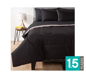 Plumón bicolor 1.5 plazas negro/gris + Juego de sábanas negro