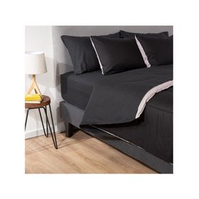 Plumón bicolor 1.5 plazas  negro/gris + Juego de sábanas negro