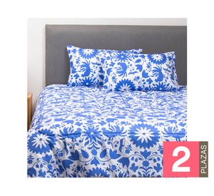 Plumón méxico 2 plazas azul + Cubre colchón blanco