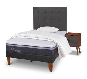 Cama europea Curve O Advance 1.5 plazas Eufrates + almohada + plumón+ respaldo + velador Cic