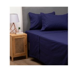 Juego de sábanas 1 plaza azul + Cubre colchón blanco