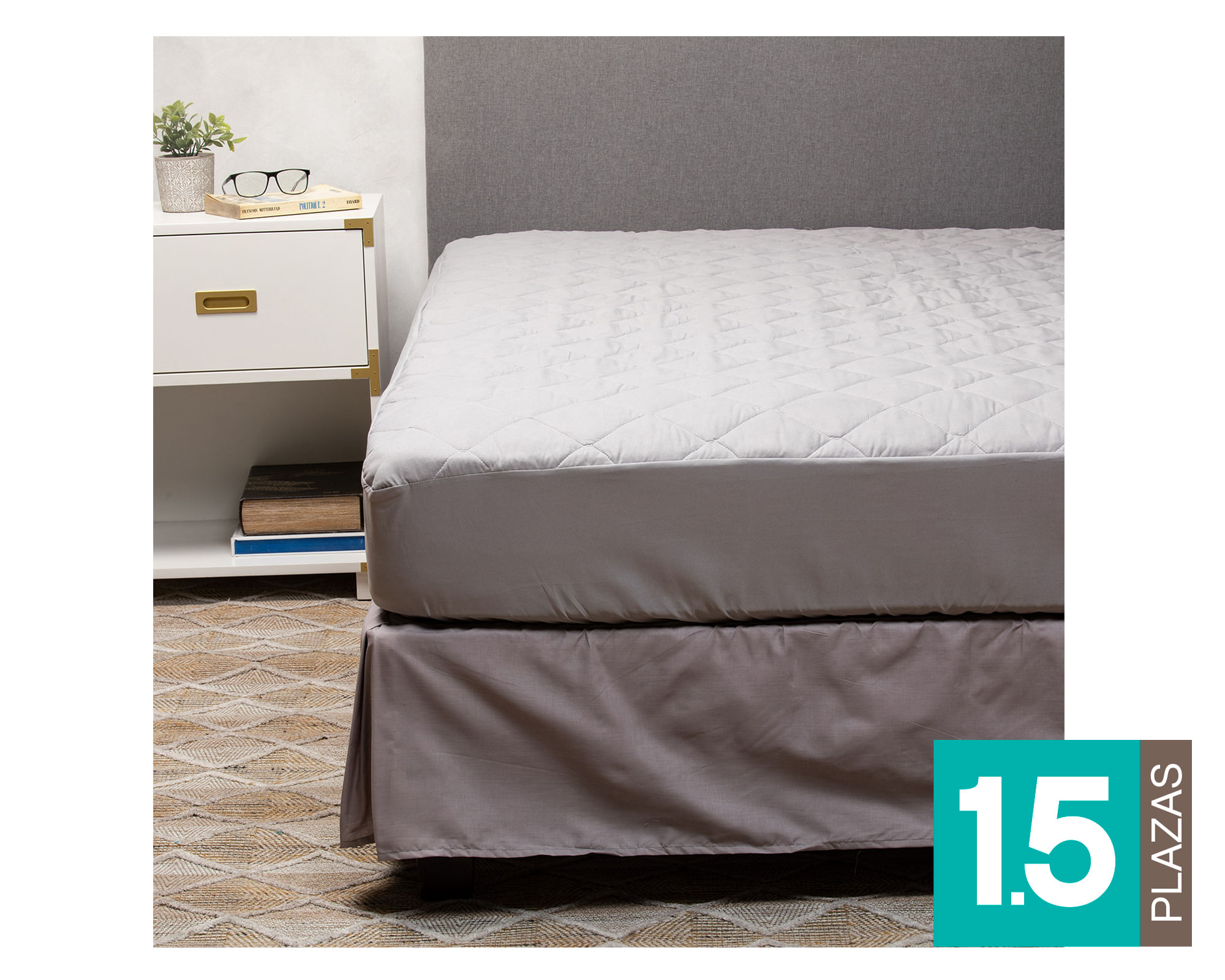 Arthome Cubre colchón 1.5 plazas + Faldón gris