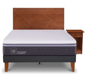 Cama europea Curve O Advance 1.5 plazas New Villarrica + respaldo + velador Cic