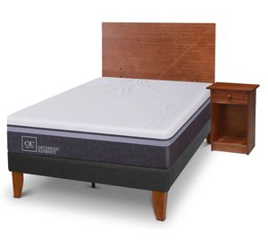 Cama europea Curve O Advance 1.5 plazas New Villarrica + respaldo + velador Cic