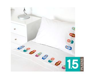 Juego Sábanas 1.5 plazas Muñecas rusas blanco