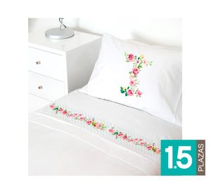 Juego sábanas 1.5 plazas 200 hilos Letras vintage I blanco