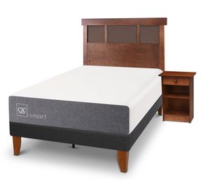 Cama europea Curve Smart 1.5 plazas + respaldo + velador caramelo Cic