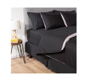 Plumón bicolor 1.5 plazas negro/gris + Juego de sábanas negro + Cubre colchón blanco + Faldón negro