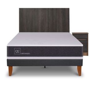Cama europea Curve Ortopedic 1.5 plazas Espresso +  respaldo + velador Cic
