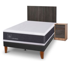 Cama europea Curve Ortopedic 1.5 plazas Espresso +  respaldo + velador Cic