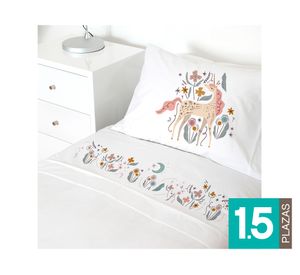 Juego Sábanas 1.5 plazas Unicornio blanco
