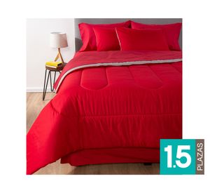 Plumón bicolor 1.5 plazas rojo/gris + Juego de sábanas rojo + Faldón rojo