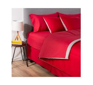 Plumón bicolor 1.5 plazas rojo/gris + Juego de sábanas rojo + Faldón rojo