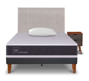 Cama europea Curve Ortopedic 1.5 plazas + almohada + respaldo + velador Cic