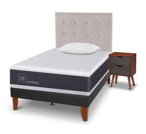 Cama europea Curve Ortopedic 1.5 plazas + almohada + respaldo + velador Cic
