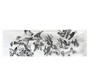 Camino de mesa Aves chilenas blanco velo organza 180x60 cm