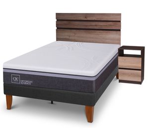 Cama europea Curve Ortopedic Advance 1.5 plazas Ares + respaldo + velador Cic