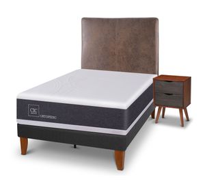 Cama europea Curve New Ortopedic 1.5 plazas + respaldo + velador similar cuero Cic