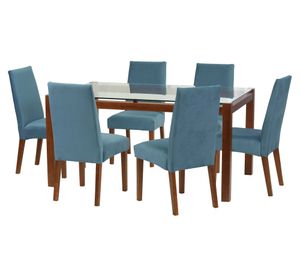 Juego de comedor tela azul petroleo Latam Home
