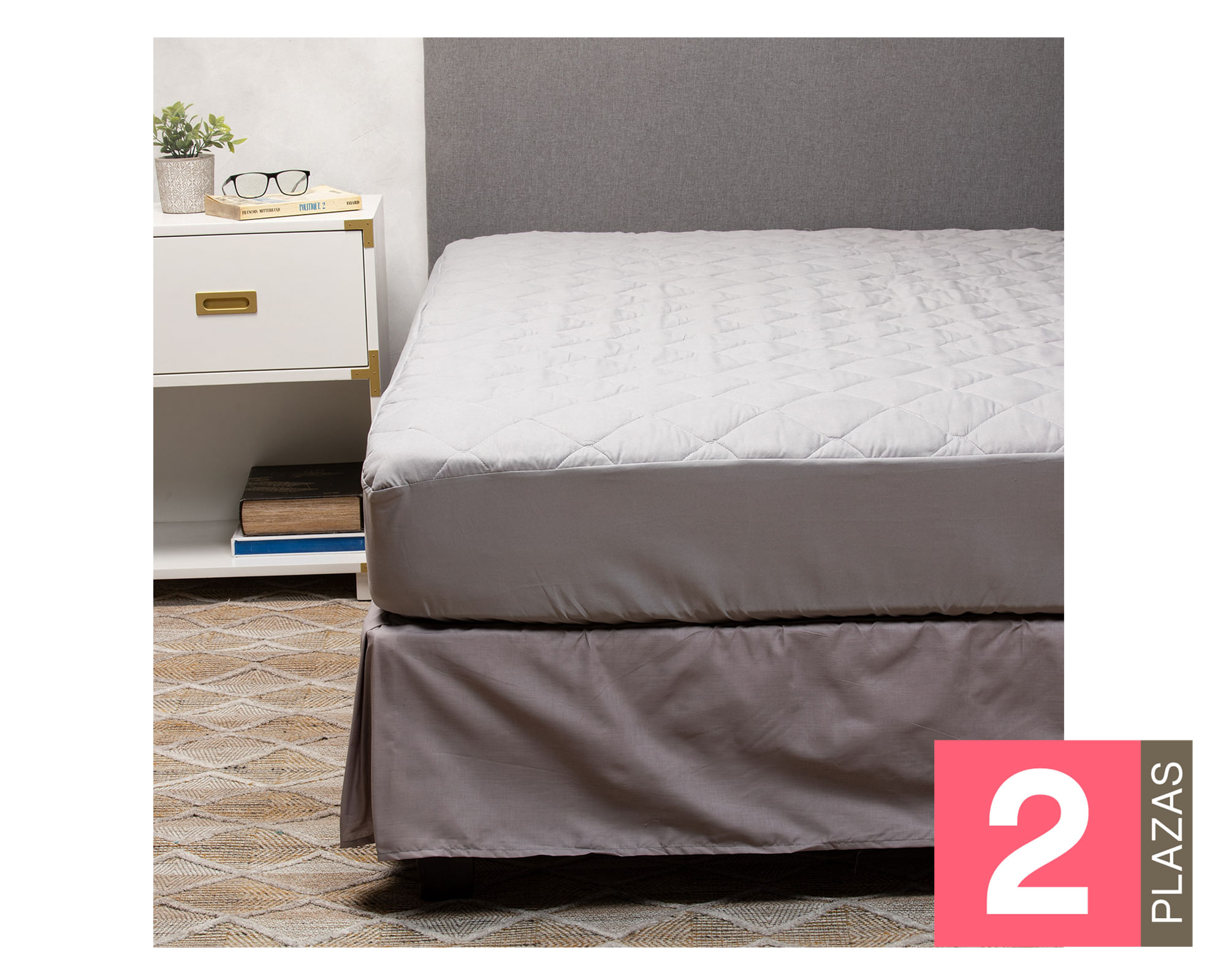 Arthome Cubre colchón 2 plazas + Faldón gris