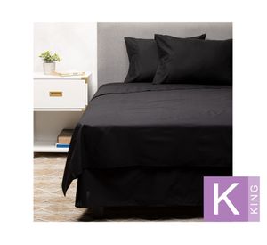 Cubre colchón King + Juego de sábanas + Faldón negro