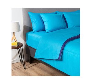 Plumón bicolor 1.5 plazas celeste/azul + Juego de sábanas celeste