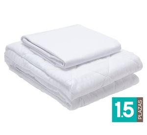 Juego de sábanas 1.5 plazas blanco + Cubre colchón blanco