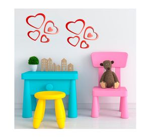 Sticker madera corazones rojo