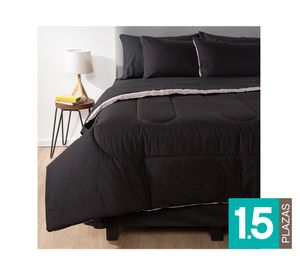Plumón bicolor 1.5 plazas negro/gris + Juego de sábanas negro + Faldón negro