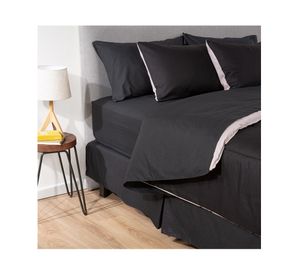 Plumón bicolor 1.5 plazas negro/gris + Juego de sábanas negro + Faldón negro