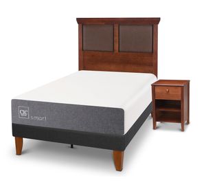 Cama europea Curve Smart 1.5 plazas + respaldo + velador caramelo Cic