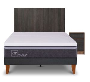 Cama europea Curve O Advance 1.5 plazas Espresso + respaldo + velador Cic