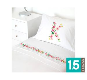 Juego sábanas 1.5 plazas 200 hilos Letras vintage K blanco