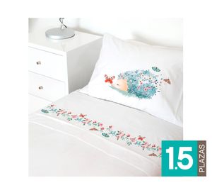 Juego sábanas 1.5 plazas 200 hilos Erizo blanco