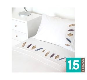 Juego Sábanas 1.5 plazas Plumas Grises blanco