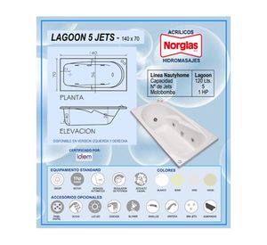 Tina hidromasaje Lagoon 5J derecha 140x70x40 cm