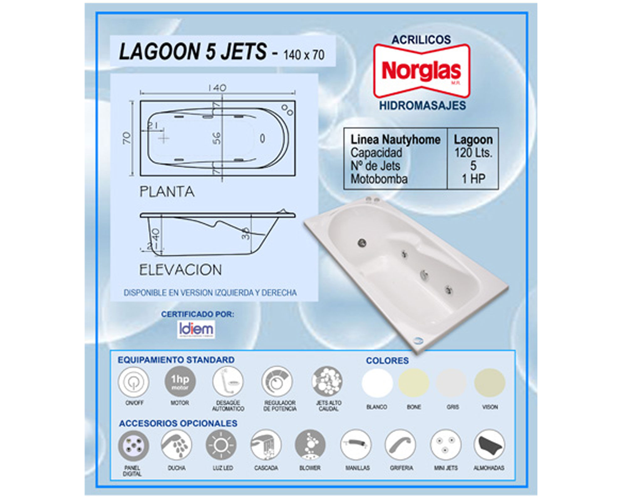 Tina hidromasaje Lagoon 5J derecha 140x70x40 cm | Easy.cl