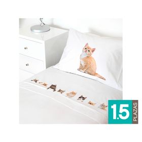 Juego Sábanas 1.5 plazas Cats lovers blanco