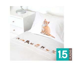 Juego Sábanas 1.5 plazas Cats lovers blanco